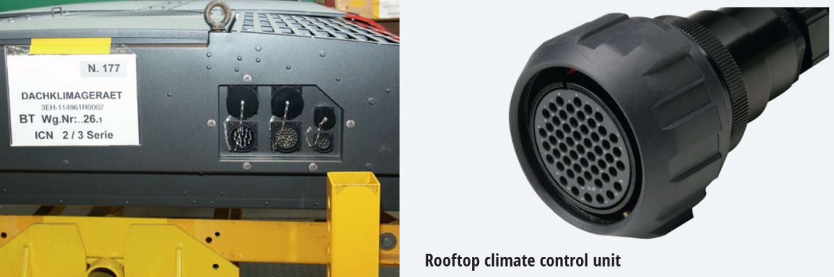 Gimota GR series circular connectors, used to connect the roof-mounted air conditioning unit
