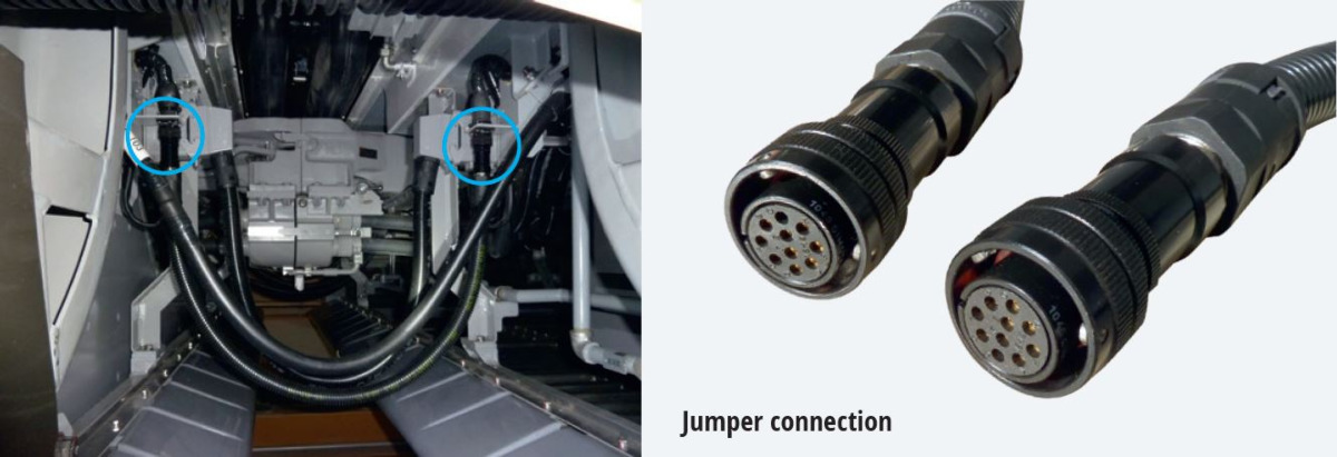 Gimota GR series circular connectors with bayonet locks used for a jumper connection
